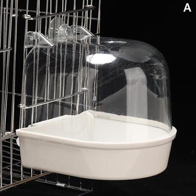 On Spot Shop Transparent Bird Bath Box For Cage, Hanging Parrot Bathtub For Budgies, Canaries, Cockatiels, And Lovebirds, Easy Clean white