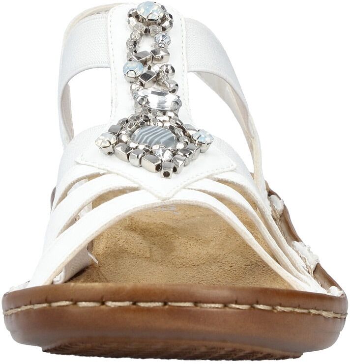 Riemchensandale RIEKER, Damen, Gr. 40, Synthetik, weiss (weiß), Lederimitat, Schuhe Riemchensandale, Sommerschuh, Sandalette, Keilabsatz, mit Schmucksteinen besetzt weiß 40, Synthetik