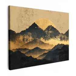 LEINWANDBILD Goldene Berge bei Mondschein Wandbild 40x30 cm