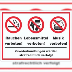 HB-Druck Aufkleber Essen Trinken Musik Rauchen verboten A0 (841x1189mm)