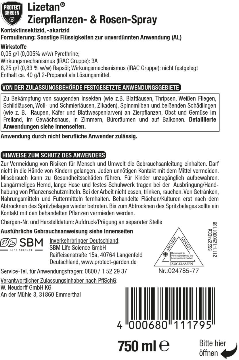 Protect Garden Lizetan Zierpflanzen- & Rosen-Spray AF 750 ml