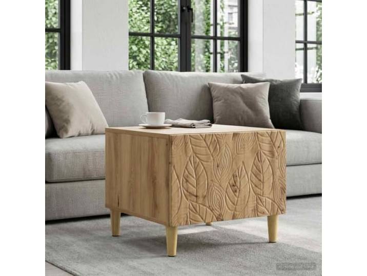 pokgdf Couchtisch Artisan-Eiche 50x49x40 cm Holzwerkstoff mit Schublade Stabile Eukalyptusbeine, integrierte Holzschublade, rechteckige Form, pflegeleichte Oberfläche