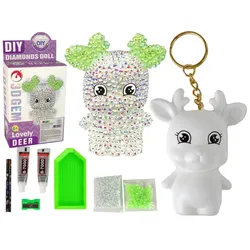 DIY Diamant-Kreativ-Kit Weißes  Rentier Kristalle Pailletten 3D Schlüsselanhänger