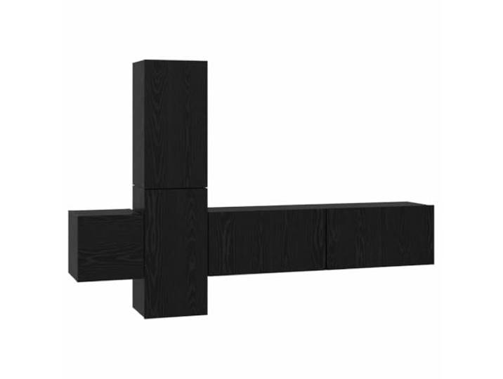 GKHPYURE TV-Möbel-Set, 5-teilig, Eiche schwarz, 181 x 30 x 120 cm Mehrschichtholz, 2 Türen, 5 Regale, Wandmontage, max. Belastung 300 kg
