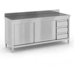 Edelstahl Tisch mit Schrank und Schubladen, 1800 x 600 x 850 mm