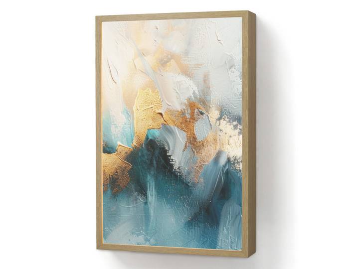 OnlyWow Wandleuchte MIT Akku Abstrakt - Kunst - Gold - Blau 40x60 cm, Türkis, Rechteckig, LED integrated, 40x60x8 cm, Lampen & Leuchten, Innenbeleuchtung, Wandleuchten