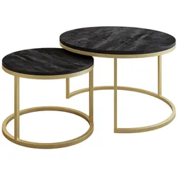 RUNDER Couchtisch 2in1 CIRI gold dunkler Beton 70/50 cm