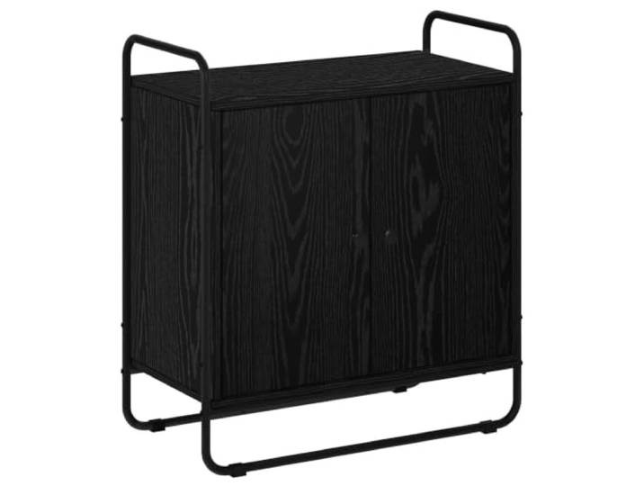 Foknhdi Sideboard Küchenschrank 68x35x75cm Schwarz Eichen-Optik Vielseitige 2-türige Kommode mit geraden Metallbeinen für Esszimmer, Flur oder Wohnzimmer mit geschlossenem Stauraum.
