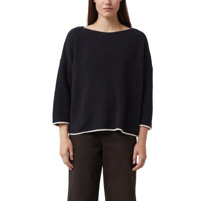 Strickpullover COMMA, Damen, Gr. 40, schwarz (navy), Strick, Obermaterial: 100% Baumwolle, kontrastfarbene Details, unifarben, regular fit normal, U-Boot-Ausschnitt, kontrastfarben, Pullover Strickpullover, mit Kontrast-Details