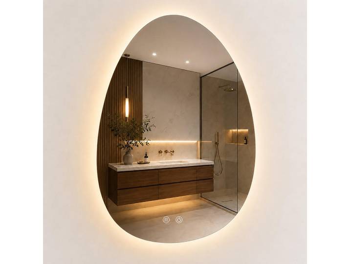 Relaxdays Badspiegel Silber LED Anti-Beschlag Touch 75x52 cm, Transparent, Glas, Textil, Kunststoff, 52x75x3 cm, Badezimmer, Badezimmerspiegel, Badspiegel