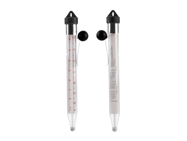 Lily cook Thermomètre à Sucre en INOX avec Crochet Caramels Blanc Inox et verre\, thermomètre à sucre\, 10x10 cm\, avec crochet\, caramels confitures et chocolats\, cuisine\, blanc