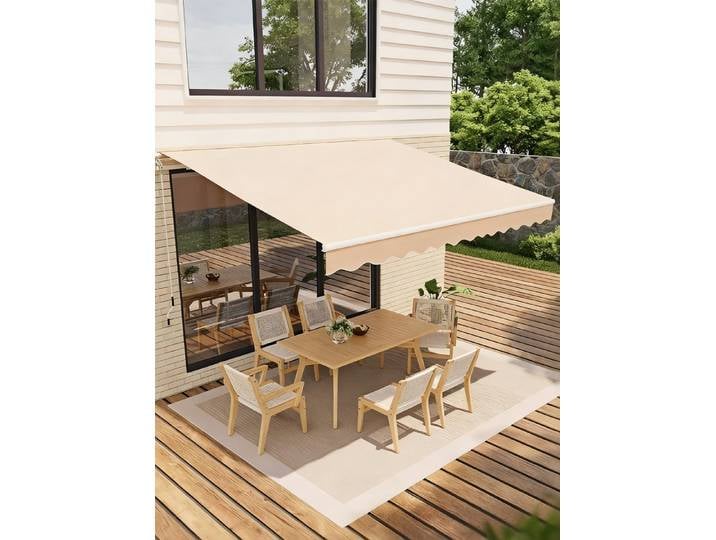 Auvent rétractable pour terrasse 3x2,5m, pare-soleil manuel à manivelle avec tissu imperméable UV50+ et structure en aluminium pour balcon, jardin, extérieur