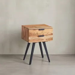 KADIMA DESIGN Industrial Nachtkonsole aus Akazien-Massivholz, Hochwertiges Handmade Unikat, Braun Grau