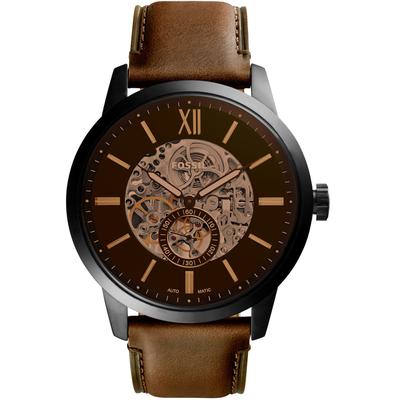 Automatikuhr FOSSIL "TOWNSMAN Automatic", braun, Armbanduhren, Herren, Schwarz, Automatikuhr, Armbanduhr, Herrenuhr, mechanische Uhr, Lederarmband