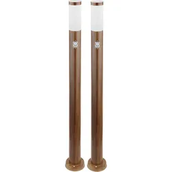 Pollerleuchte mit Bewegungsmelder Außenlampe Standleuchte Gartenlampe Holzoptik, Wetterfest, Edelstahl braun, 1x E27 Fassung, DxH 12,7x110cm, 2er Set