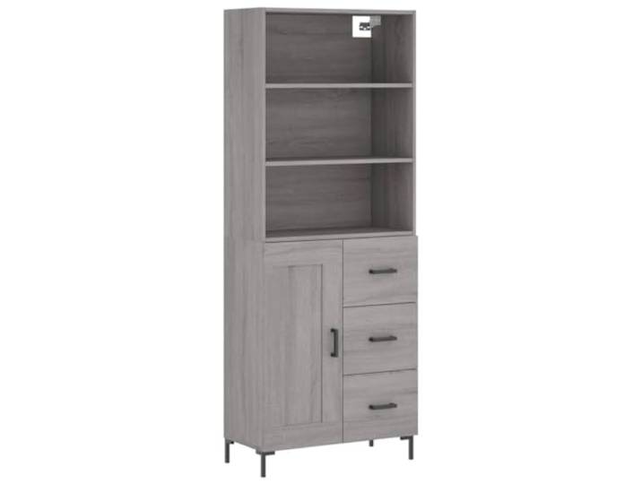 KGFHERENB Highboard Grau Sonoma 69,5x34x180 cm Holzwerkstoff Schrank Zweiteiliger Wohnzimmerschrank mit Standfüßen aus Metall und Türen für aufgeräumte Ordnung im Flur.