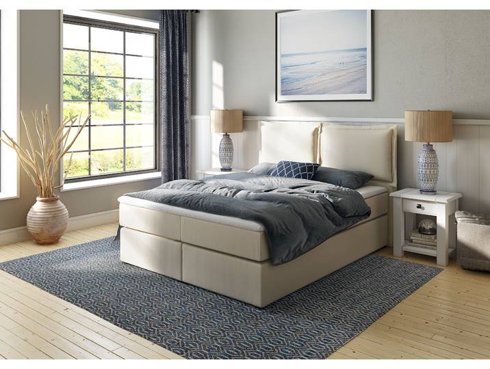 Boxspringbett HOME AFFAIRE Lysann , beige, B:167cm L:215cm, Komplettbetten, Boxspringbett, 5fach verstellbares Kopfteil, in 4 Breiten, 3 Matratzenarten