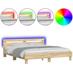 vidaXL Bettgestell mit Kopfteil und LED-Beleuchtung Sonoma-Eiche