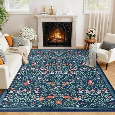 Garvee Vintage Fox Floral Print Washable Area Rug