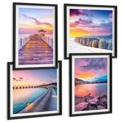 BILDER SET 4er Set - 50x50 cm & 40x60 cm Schwarzer Rahmen - Winterlandschaft des Pierbergs