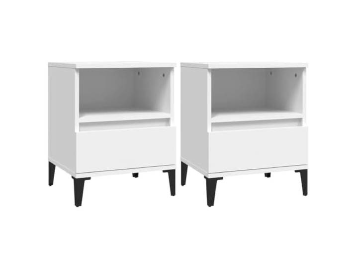 Weiß Nachtschrank mit Schubkasten, 2 Stück, 40x35x50 cm, Holz Mit Fach und Schublade, Metallfüße, feuchtigkeitsbeständig, einfache Montage, kompakt