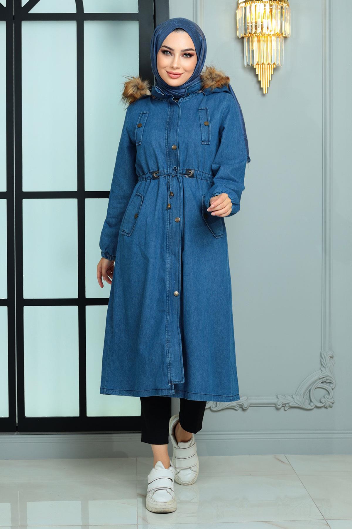 Kapuze Denim Jacke Dunkelblau-Denim