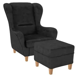 Supellex Sofia Ohrensessel mit Hocker | Design Kunstleder Texas Anthrazit