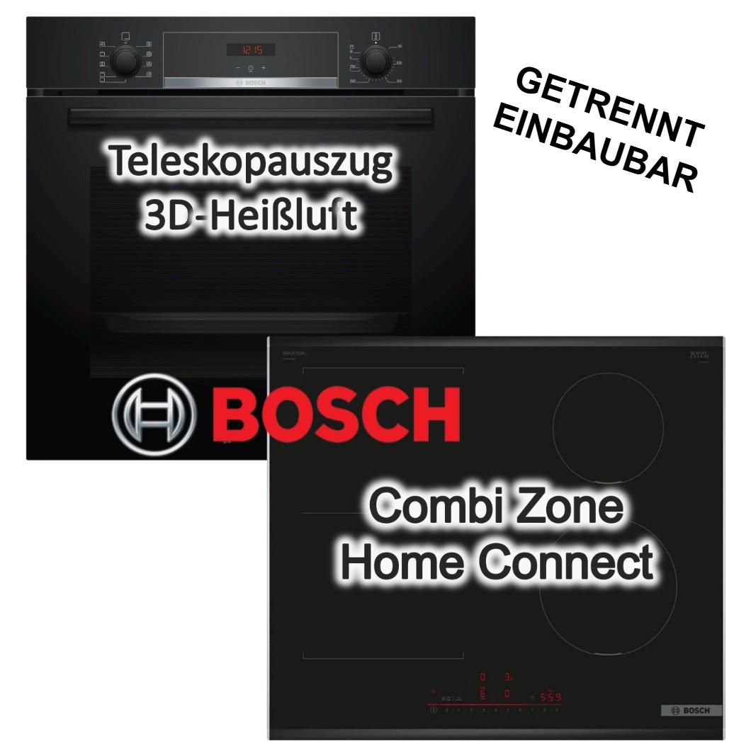 Bosch Herdset Einbaubackofen Teleskopauszug Hydrolyse+ Induktionskochfeld CombiZone Booster HomeConnect