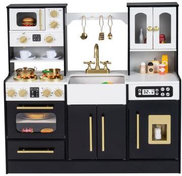 Costway Wooden Kids Kitchen Playset with Realistic Lights and Sounds-Black