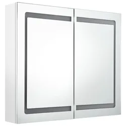 Helloshop26 - Badezimmerschrank mit LED-Spiegel 80 x 12 x 68 cm Hochglanzweiß 02_0006584