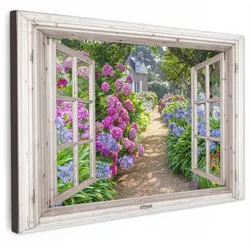 LEINWANDBILD Hortensie - Durchsichtig - Blumen - Sommer - Lila - Weg Gemälde 60x40 cm