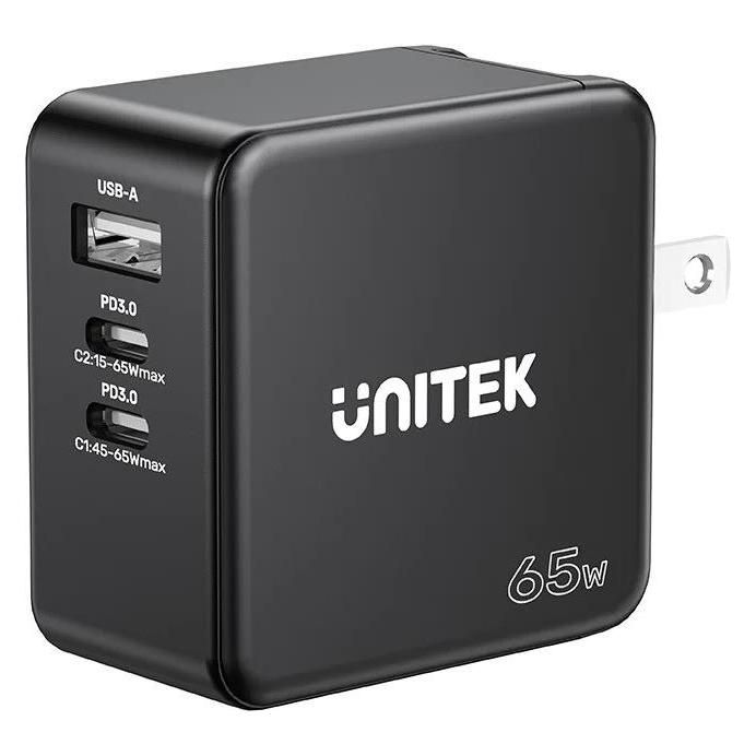 Unitek Ładowarka Ładowarka GaN, PD 65W, podróżna, 3 porty (65 W, 3 Ports) (P1117B)