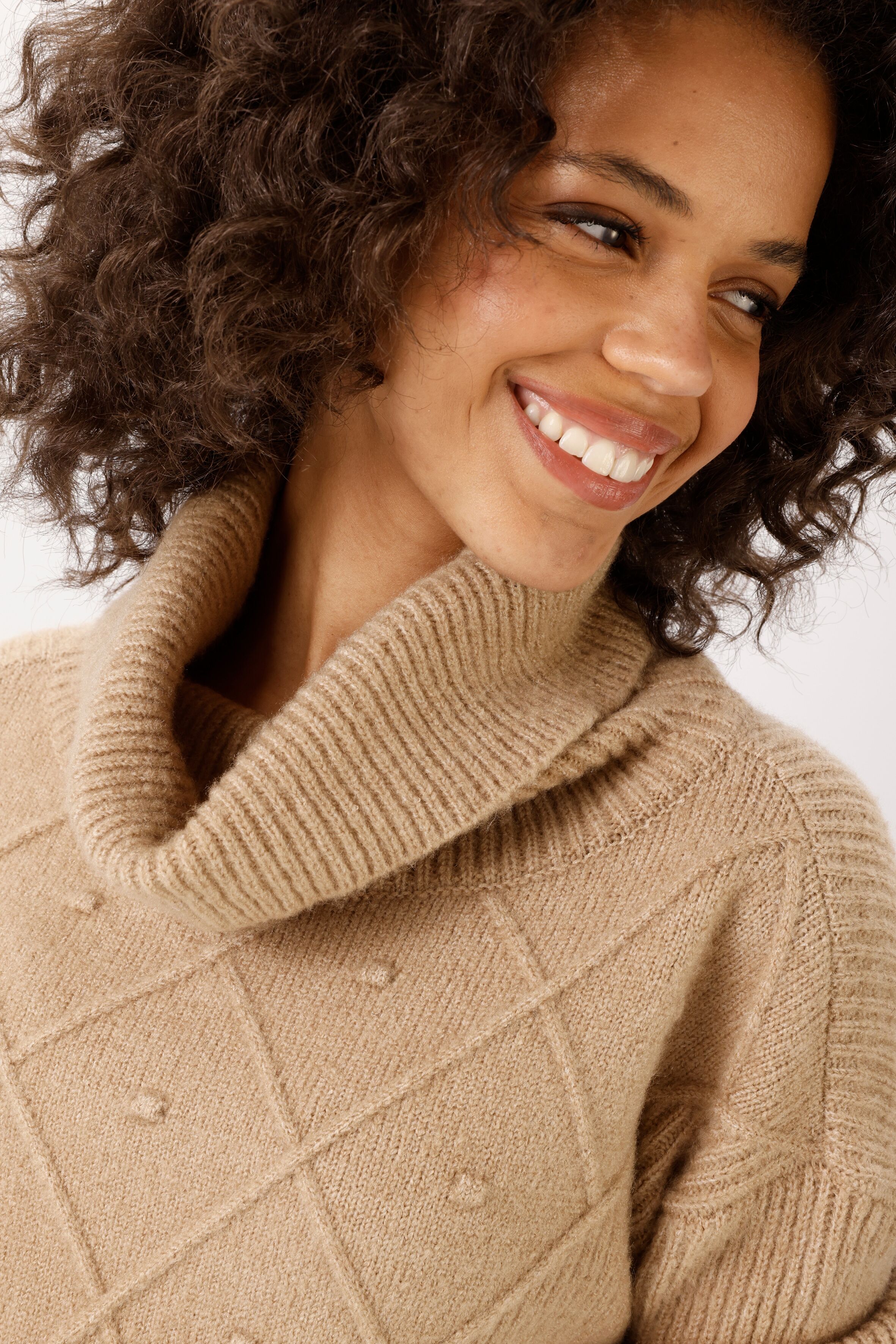 Strickpullover ANISTON CASUAL, Damen, Gr. 40, beige (camelfarben), Strick, Obermaterial: 75% Polyacryl, 22% Polyester, 3% Elasthan, meliert, lässig geschnitten hüftlang, Strickkante, Pullover Strickpullover, im interessanten Muster-Mix - NEUE KOLLEKTION c