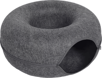 Inspire Picks CozyTunnel Donut Cat Tunnel Bed Interactive Felt Hideaway For Indoor Cats dark Gray 50x50x23cm round