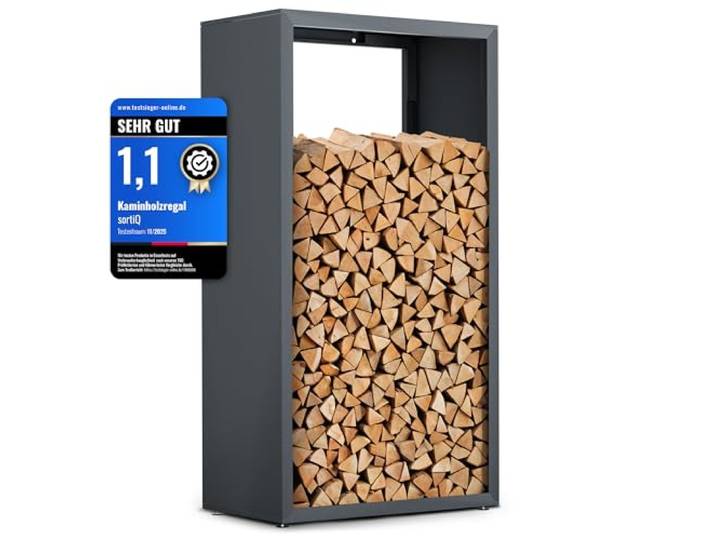 sortiQ Kaminholzregal Metall [RAL 7016] Kaminholz-Regal für außen & innen - wetterfeste, moderne Brennholz-Stapelhilfe für stabile Holzaufbewahrung Holzlager mit Stellfüßen (90 x 165cm)