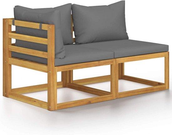 Eckbankset 2-teilig mit dunkelgrauen Kissen - Gartenmöbel aus Rattan und Akazienholz