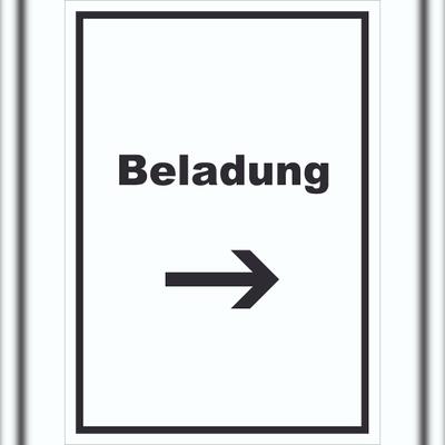 HB-Druck Beladung Schild mit Text und Richtungspfeil rechts Transport Fracht hochkant A0 (841x1189mm)