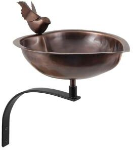 Achla Designs Heart Shaped Birdbath Bowl With Wall Mount Bracket, 9 Inch Diameter, Antique Copper