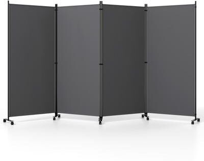 Costway 4 Panel Folding Privacy Screen Room Divider with Wheels-Gray