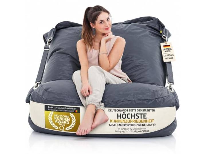 SMOOTHY Sitzsack XXL Outdoor 450L – Beanbag Chair Anthrazit Wasserbeständiges 420D Nylon, EPS-Füllung im Innensack, verstellbare Rückenlehne, 185x145 cm, bis 150 kg