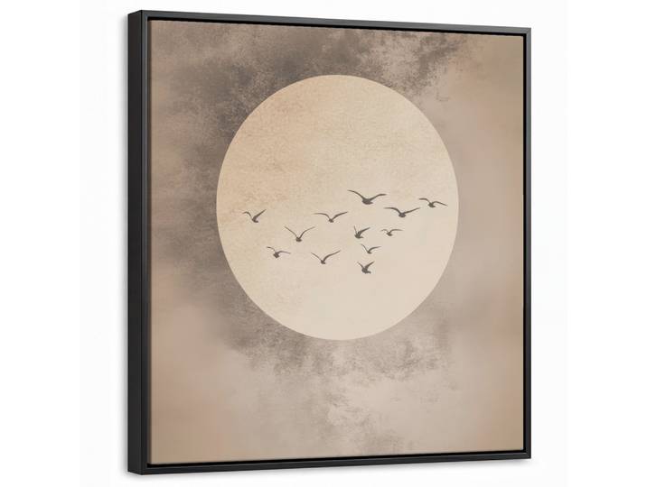 LEINWAND Bilder mit Rahmen - Vogel - Beige - Japanisch - 50x50