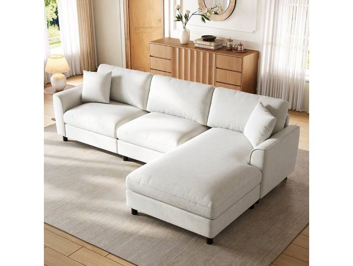 OKWISH Ecksofa Modulares Sofa mit umstellbarem Liegeelement und Wolkenform, Beige, 256x137x79 cm, Chenille