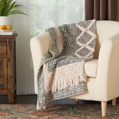 Nourison "Mina Victory 16"" x 16"" Beige Loop Shag Throw Blanket"