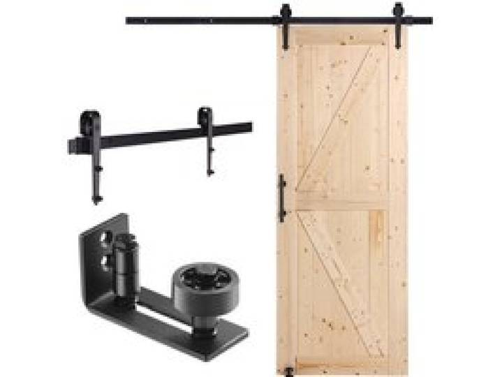 VEVOR Scheunentor und Hardware-Set Schiebetürsystem, 762 x 2133,6 mm Holz-Schiebetor, sanft und leise, Scheunentor-Set mit 8-in-1-Bodenführung und Türgriff, Fichtenholz-Platte