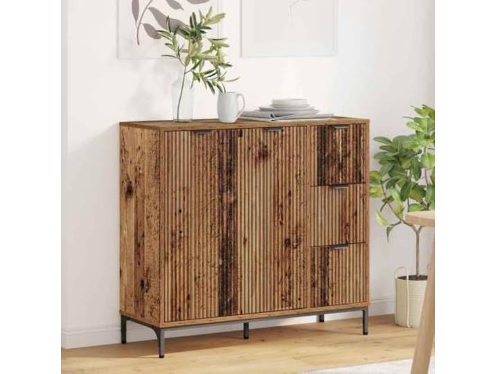 HEFZGDB Modernes Sideboard mit Aufbewahrung aus Holzwerkstoff für Wohnzimmer, Sideboard mit Wandbefestigung gegen Umkippen und Schubladen in Altholz, praktischer Aufbewahrungsschrank