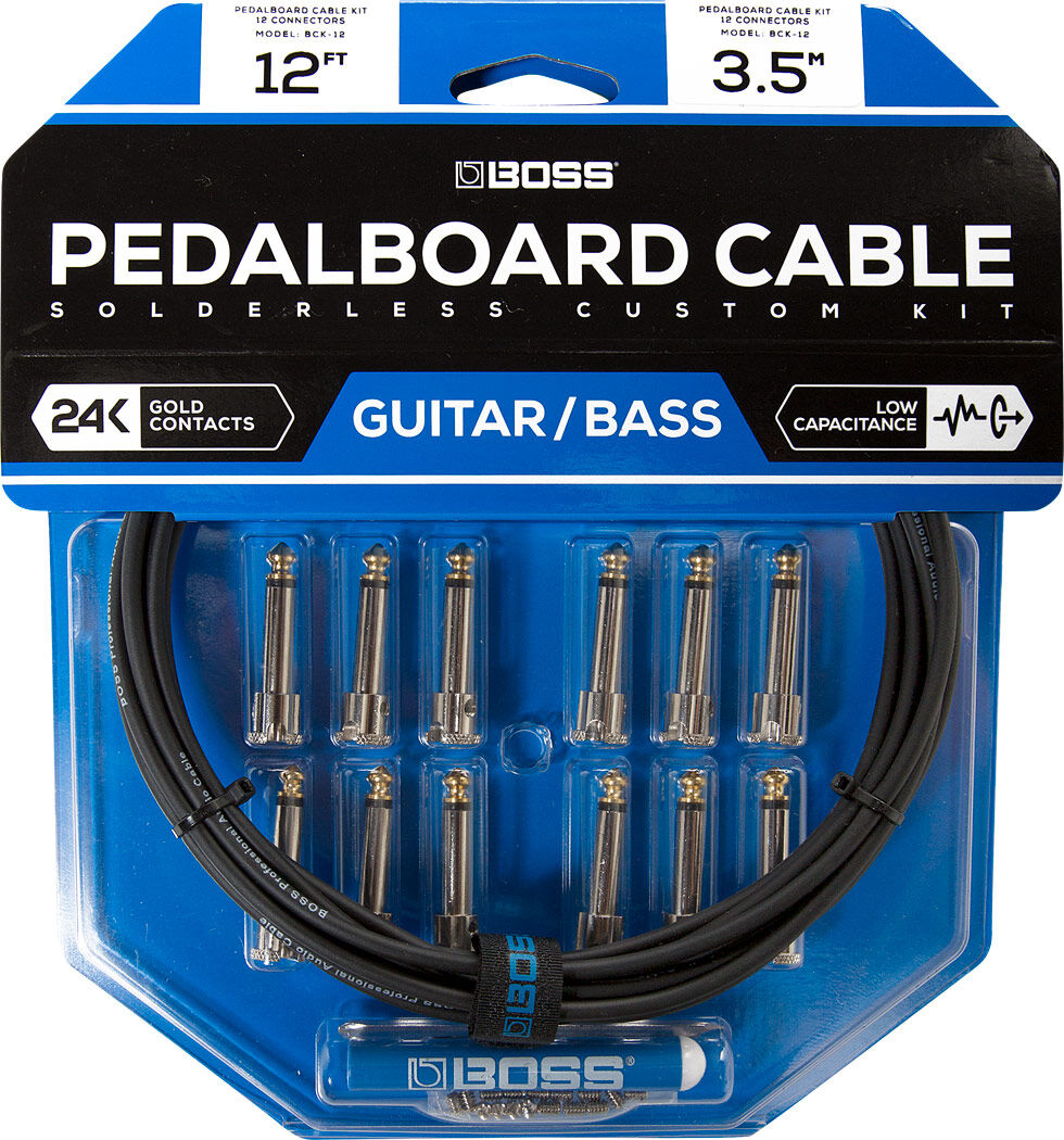 Boss BCK-12 Solderless Pedalboard Kit 12 fichas jack + cabo 3.5m + 24K Gold Contacts