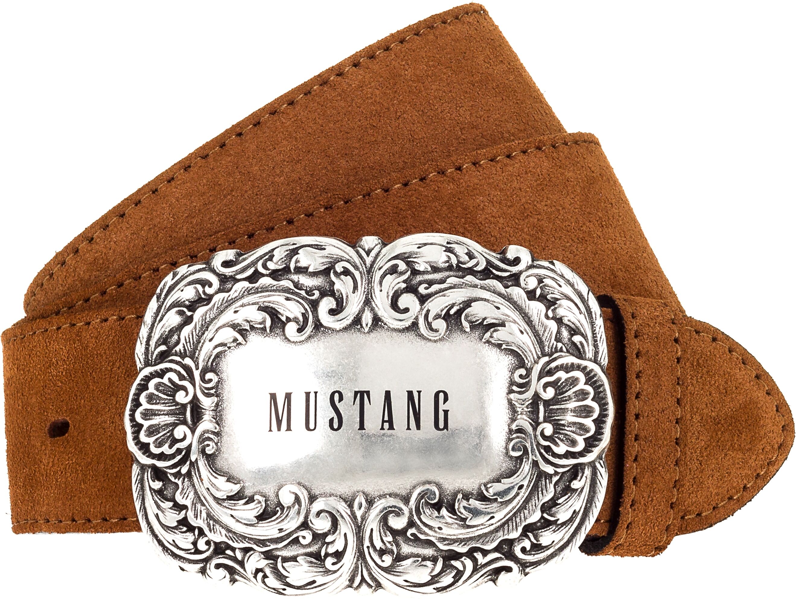 Ledergürtel MUSTANG, Damen, Gr. 105, braun (amber), Rindsleder, unifarben, Gürtel Ledergürtel, mit geschwärzter Koppelschliesse amber 105