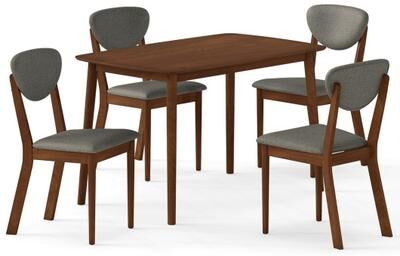 Costway 5-Piece Dining Set for 4 with Rectangular Table & Fabric Chairs for Living Room-Gray