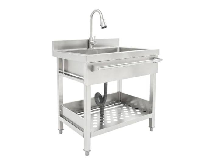 Freistehende Spüle Gewerbliche Spüle Outdoor Küchenspüle mit Entwässerungsrohre, Wasserhahn Edelstahl Spüles 78*56*100 cm Spülbecken Bis 200KG Küchenspüles für Badezimmer