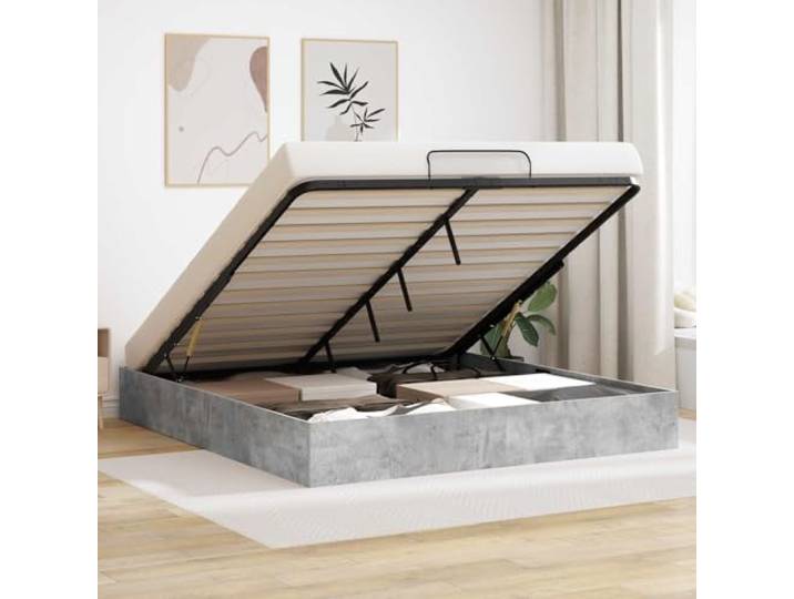 Ottoman Bettgestell mit Gaslift Holzspanplatte Modern Klappbar Grau 160 x Ottoman Bettgestell Beton Grau 160x200 cm Holzwerkstoff mit Gaslift Stauraum Bettrahmen Modern Klappbett Lattenrost